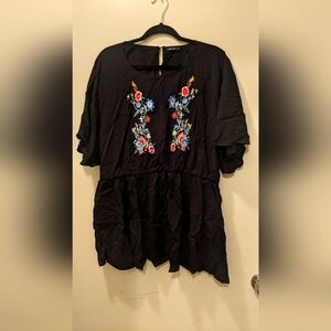 Black Top with Floral Embroidery